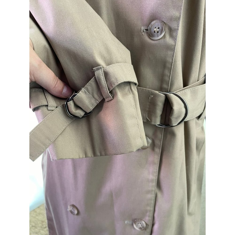London Fog Khaki (Tan) Long Button Front Waist Belt Trench/Overcoat, Size 16W - Picture 5 of 12